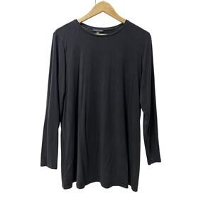 Eileen Fisher Jersey Round Neck Long Sleeve Top Size M Black Capsule Minimalist‎